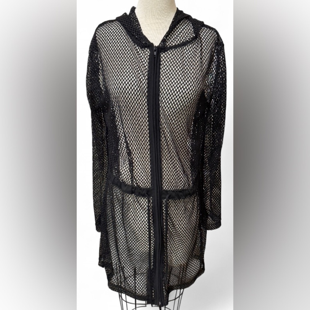 Morgan Cole Black Mesh Swim Cover-Up Hoodie Women’s XL Zip-Up